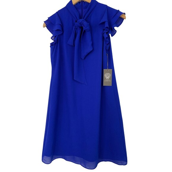 Vince Camuto 2P Tie Neck Flutter Sleeve Blue Mini Dress $138 8744 Chiffon - Picture 9 of 12